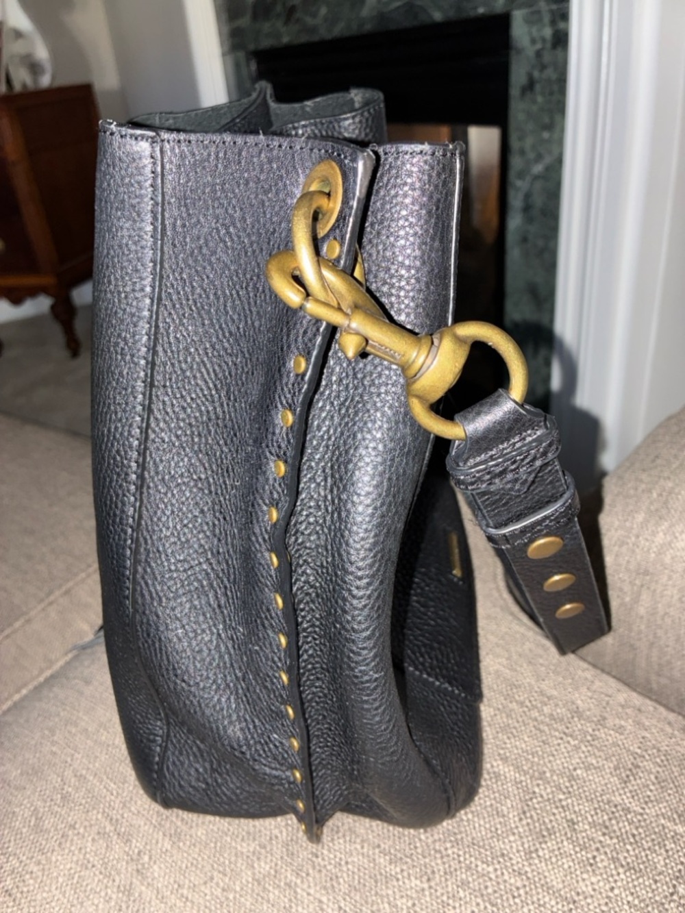 Rebecca Minkoff Black Pebbled Leather Shoulder Bag with Brass Hardware MSRP $378 - Picture 4 of 16